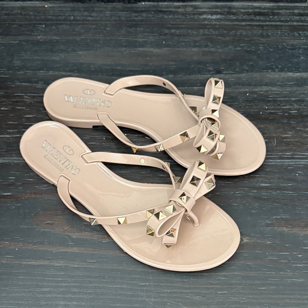 Valentino Women's Beige Sandals with Gold Accents